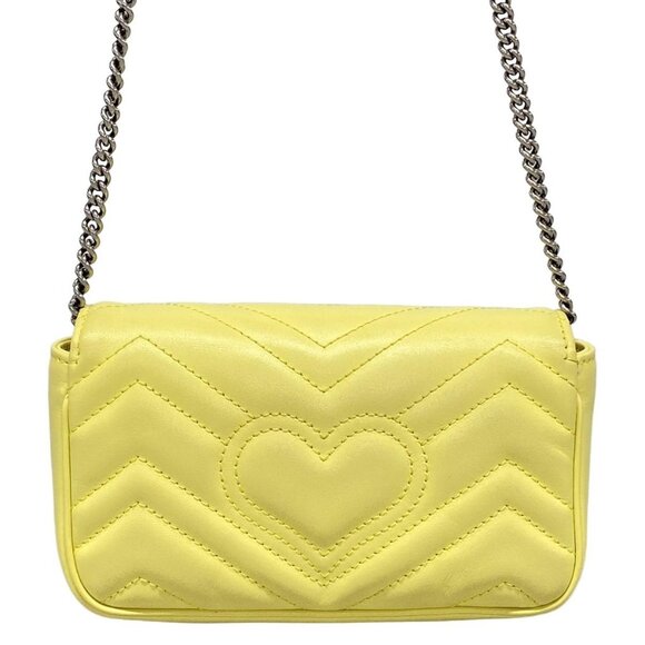 Auth GUCCI GG Marmont Quilted Leather Super Mini Bag 476433 Yellow Light Leather - Picture 2 of 16